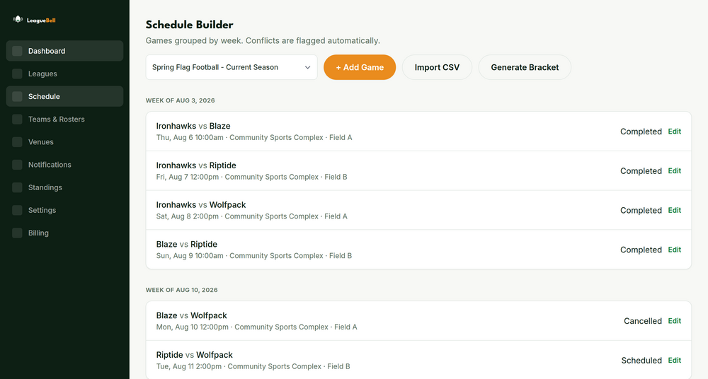 Schedule Builder in the Slatvo dashboard